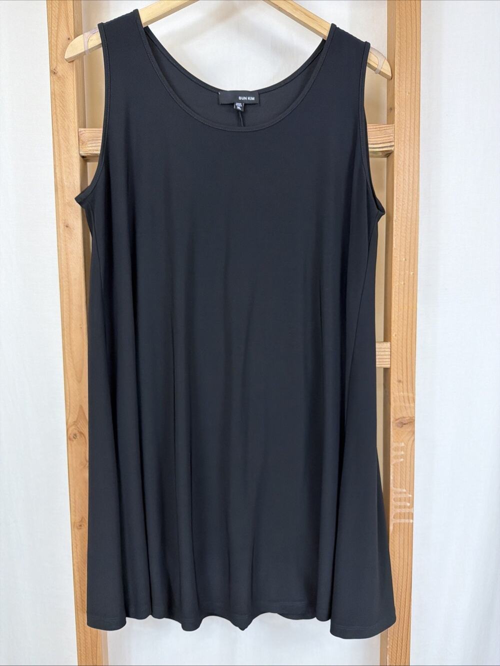 NWT Sun Kim Comfy USA Black Sleeveless Tunic Tank Dress #1400 Size XL